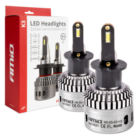LED fényszóró izzók K3 H3 12V 6000K canbus AMIO-03681