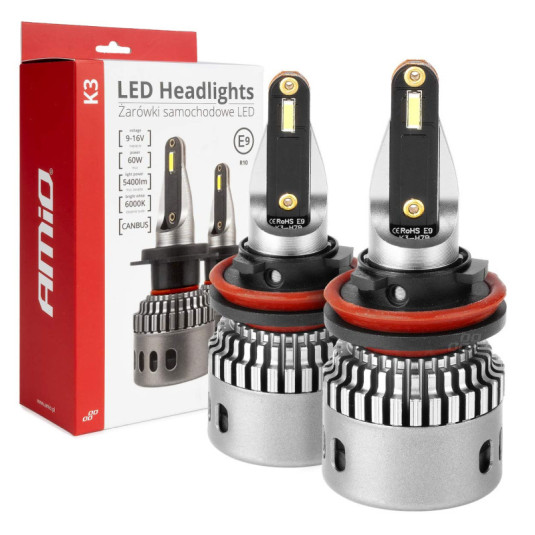 LED fényszórók K3 H8 H9 H11 H16 12V 6000K canbus AMIO-03686