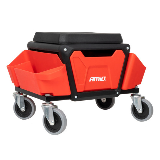 Szerelőszék görgős tárhellyel szerszámokhoz 150kg AMiO-04268