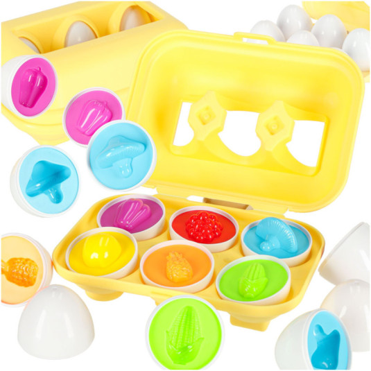 Oktató puzzle szortírozó egyeztetés alakok tojás montessori gyümölcs zöldség 6db