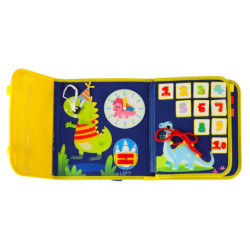 Szenzoris manipulációs tábla Montessori hátizsákra kék