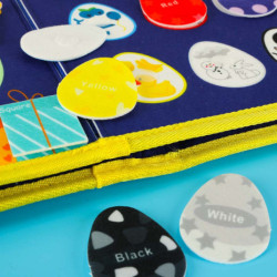 Szenzoris manipulációs tábla Montessori hátizsákra kék