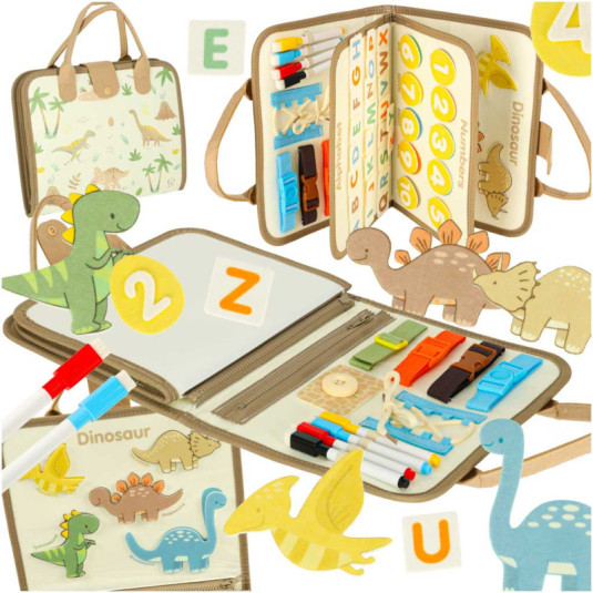 Szenzoros érzékelő Montessori manipulációs tábla dinoszaurusz tok