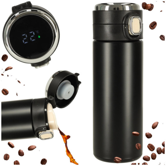 Termoszos pohár szívócsővel LED termoska 420ml fekete
