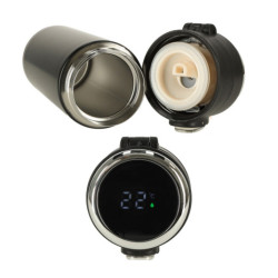 Termoszos pohár szívócsővel LED termoska 420ml fekete