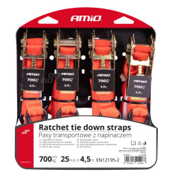 Racsnis rögzítőhevederek 700kg 25mm 4,5m 4db BELT-03