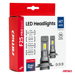 LED žiarovky hlavného svietenia Séria F25 PRO BLACK FULL CANBUS H7 68W 12V 24V