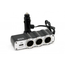 Hármas szigarettagyújtó elosztó + USB SOC-04