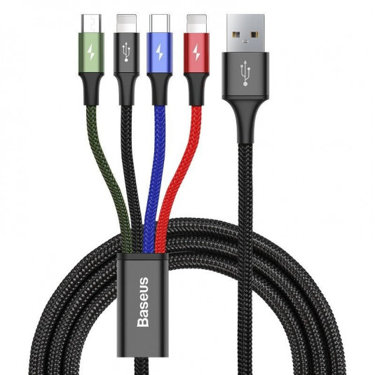 BASEUS USB kábel 4 az 1-ben fekete, 1xUSB-C, 2x Lightning, 1xMicro 3,5A 120 cm