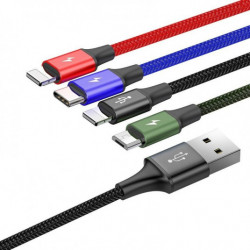 BASEUS USB kábel 4 az 1-ben fekete, 1xUSB-C, 2x Lightning, 1xMicro 3,5A 120 cm