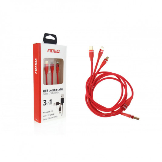 Többfunkciós USB C / micro USB telefon kábel 120cm piros FullLINK 3.1A UC-7