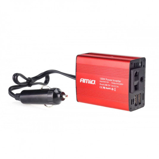 Feszültségátalakító AMiO 12V/230V 150W/300W 2xUSB PI01