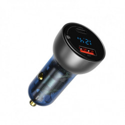 Autós töltő BASEUS digitális kijelzővel ezüst USB + USB-C, QC3.0 + PD, 5A, 65 W