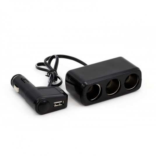 Háromcsatornás szigarettagyújtó adapter + USB SOC2