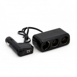 Háromcsatornás szigarettagyújtó adapter + USB SOC2