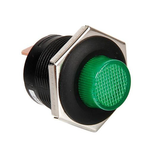 LED jelzésű nyomógomb kapcsoló, zöld, 12/24 V