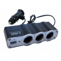 Multi szigarettázó aljzat 3+1 USB kábellel 12/24 V