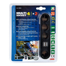 Multi szivargyújtó aljzat 4+2 USB 60 cm-es kábellel 12/24 V