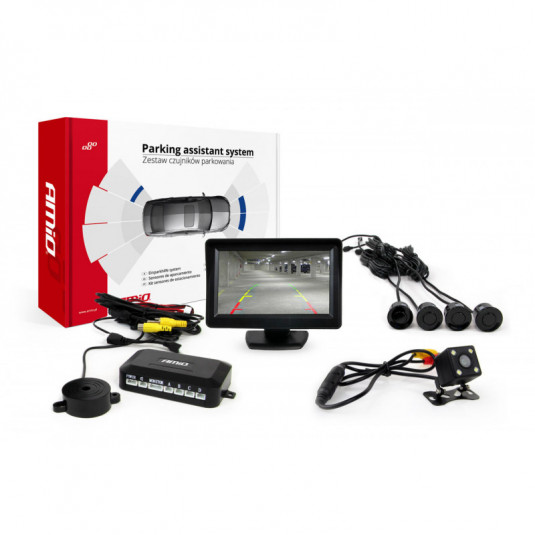 TFT01 4,3" parkolásasszisztens kamerával CAM-315 LED, 4 érzékelős fekete